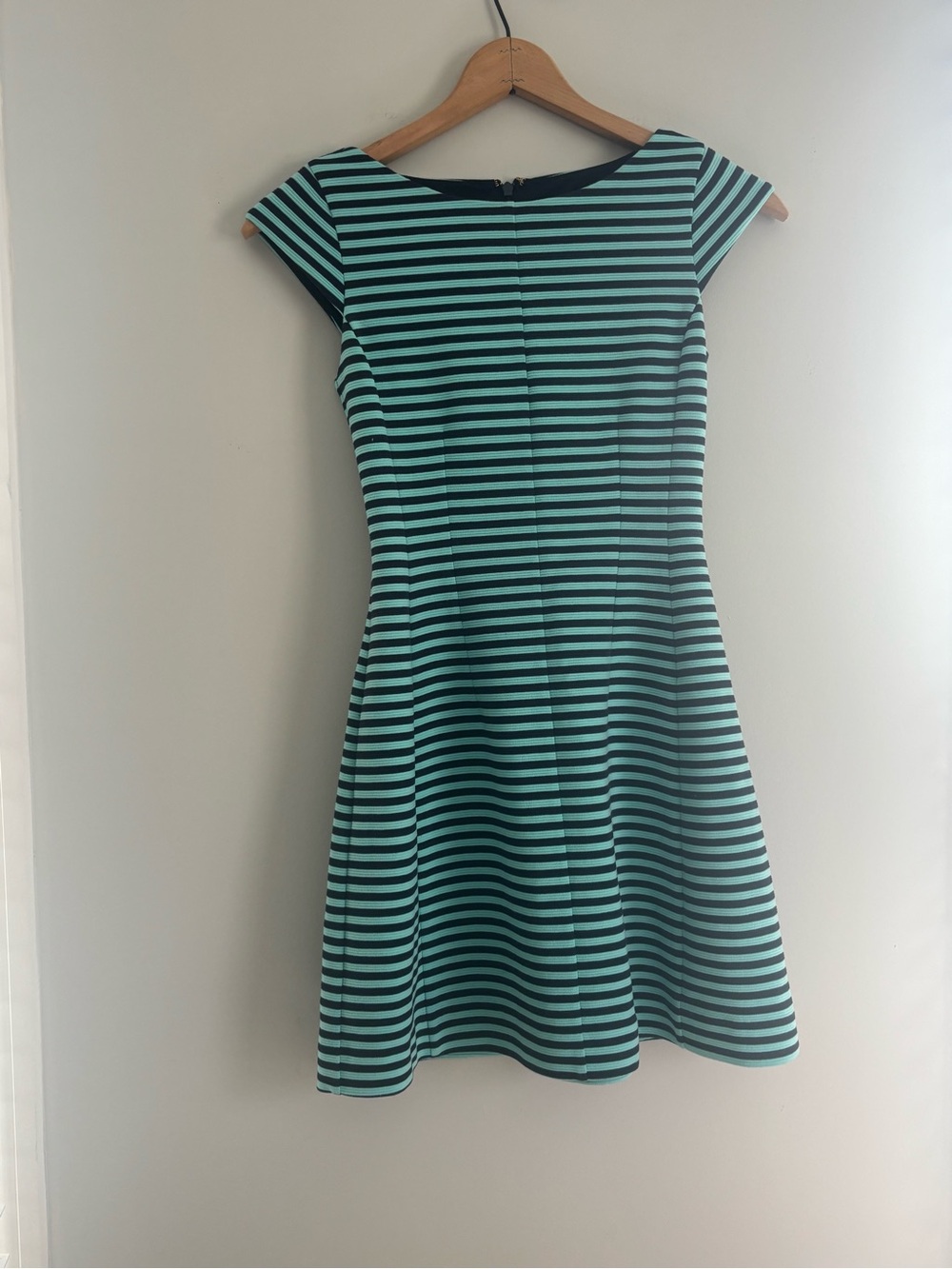 Lilly Pulitzer Mint and Navy Striped Cap-Sleeve Fit & Flare Mini Dress